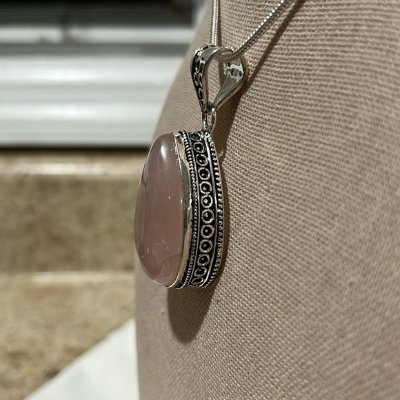 VINTAGE SETTING SILVER OVERLAY STATEMENT PENDANT ROSE QUARTZ - Picture 5 of 6